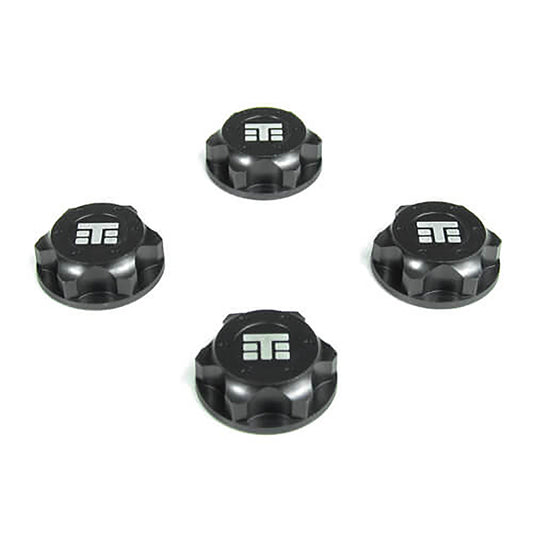 Tekno RC Wheel Nuts (T Logo, 17mm, serrated, gun metal anodized, M12x1.0, 4pcs)