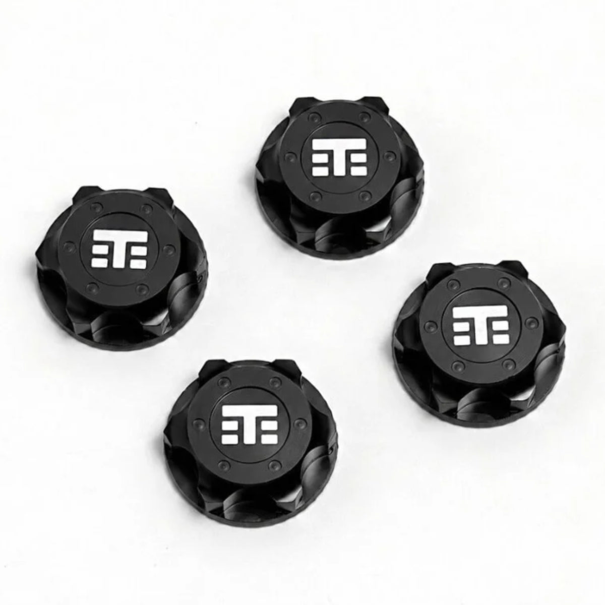 Tekno RC Wheel Nuts (T Logo, 17mm, serrated, Black Anodized, M12x1.0, 4pcs)