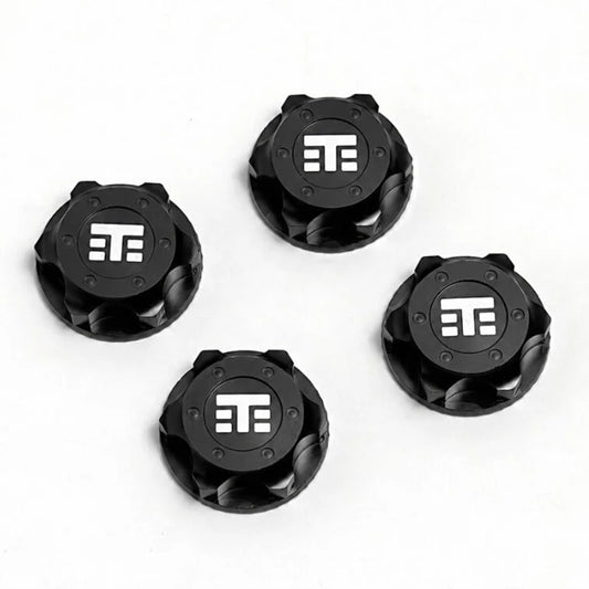 Tekno RC Wheel Nuts (T Logo, 17mm, serrated, Black Anodized, M12x1.0, 4pcs)