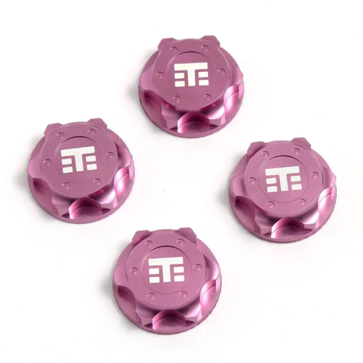 Tekno RC Wheel Nuts (T Logo, 17mm, serrated, Pink Anodized, M12x1.0, 4pcs)