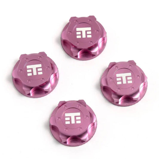 Tekno RC Wheel Nuts (T Logo, 17mm, serrated, Pink Anodized, M12x1.0, 4pcs)