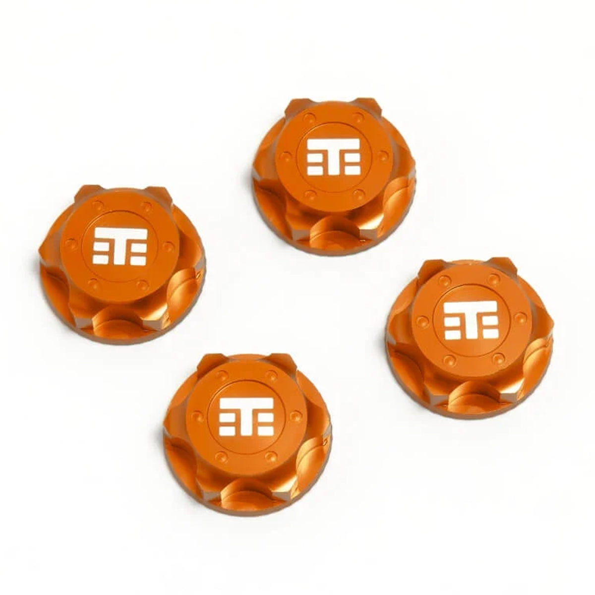 Tekno RC Wheel Nuts (T Logo, 17mm, serrated, Orange Anodized, M12x1.0, 4pcs)