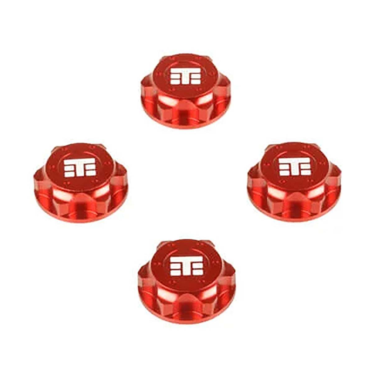 Tekno RC 17mm Aluminum T Logo Covered Serrated Wheel Nut (Red) (4)