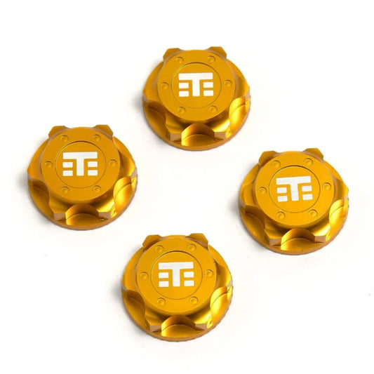Tekno RC Wheel Nuts (T Logo, 17mm, serrated, Yellow Anodized, M12x1.0, 4pcs)