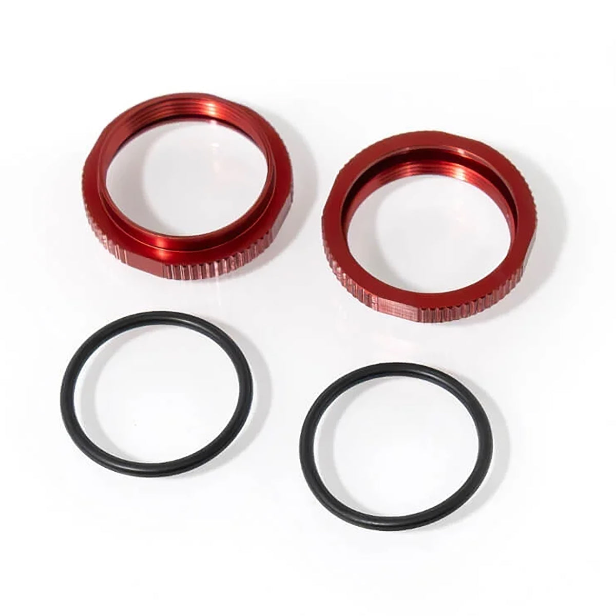 Tekno RC Shock Adjustment Collars (short, aluminum, Red Anodized, 2pcs)