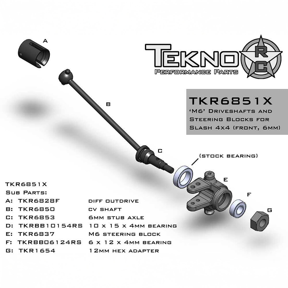 Tekno RC M6 Driveshafts and Steering Blocks for Slash 4x4 (front, 6mm) 