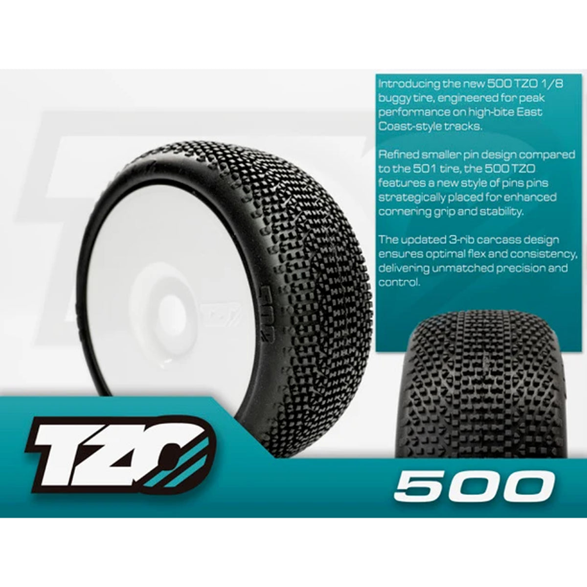 TZO 500- White Soft Pre-Glued Set (White) 4pcs 1/8 Buggy