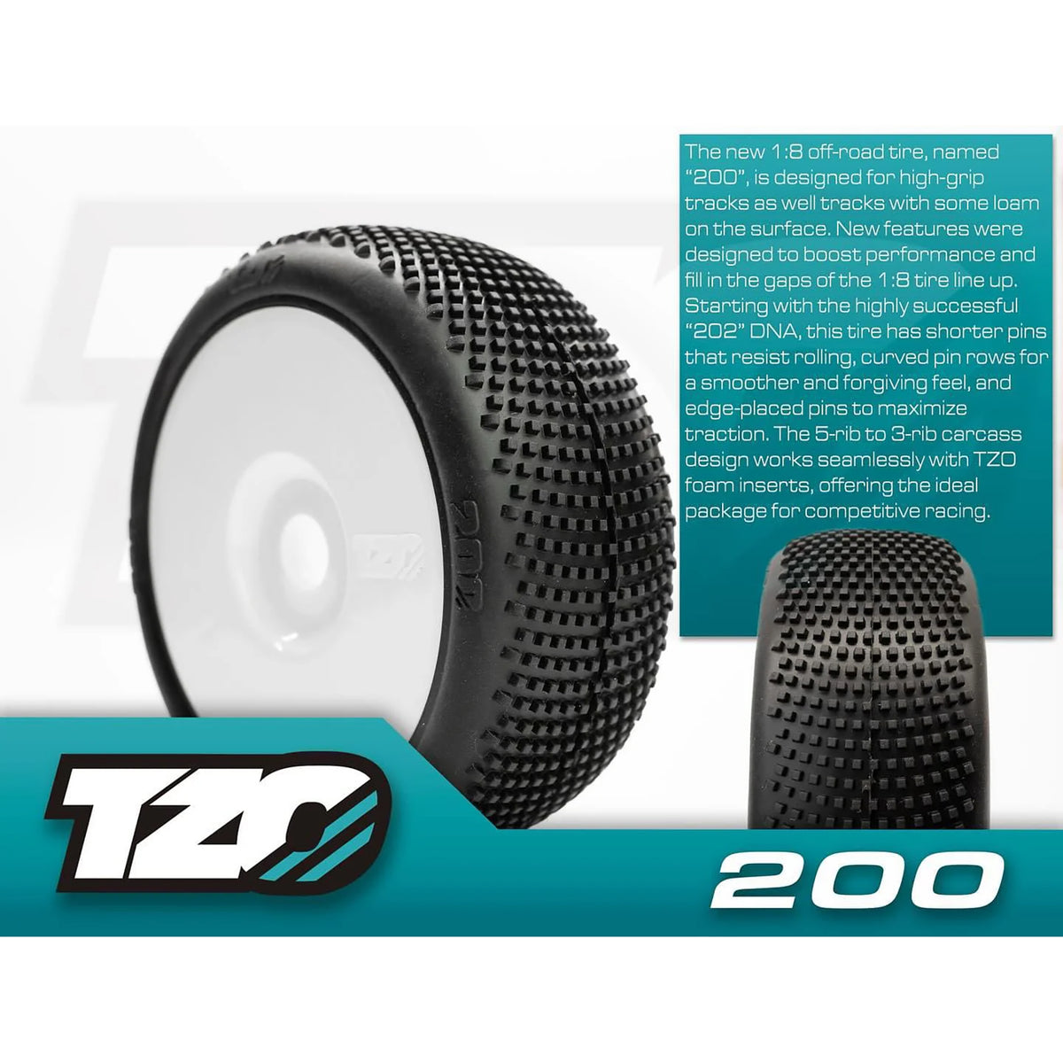 TZO 200- White Soft Pre-Glued Set (White) 4pcs 1/8 Buggy